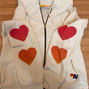 Aviator Nation Cream Hoodie with Hearts